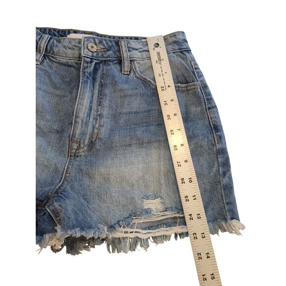 KanCan Ivanna Ultra High Rise Mom Shorts Distressed Denim Blue Jean Ripped Med - Picture 4 of 9
